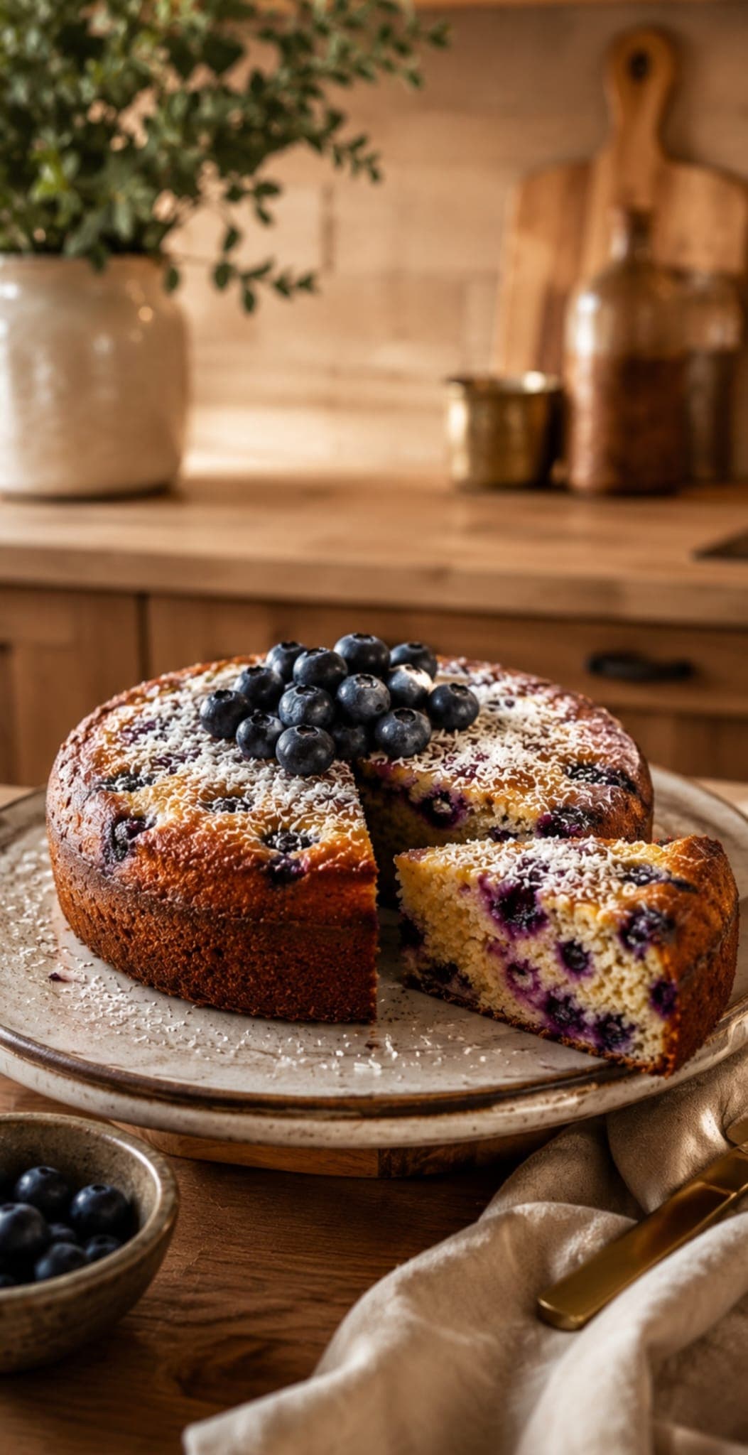 High-Protein Blueberry Coconut Cake