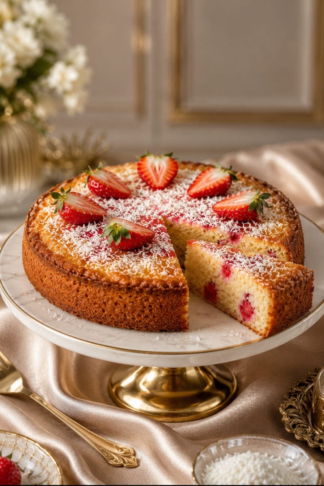 High-Protein Strawberry Coconut Cake